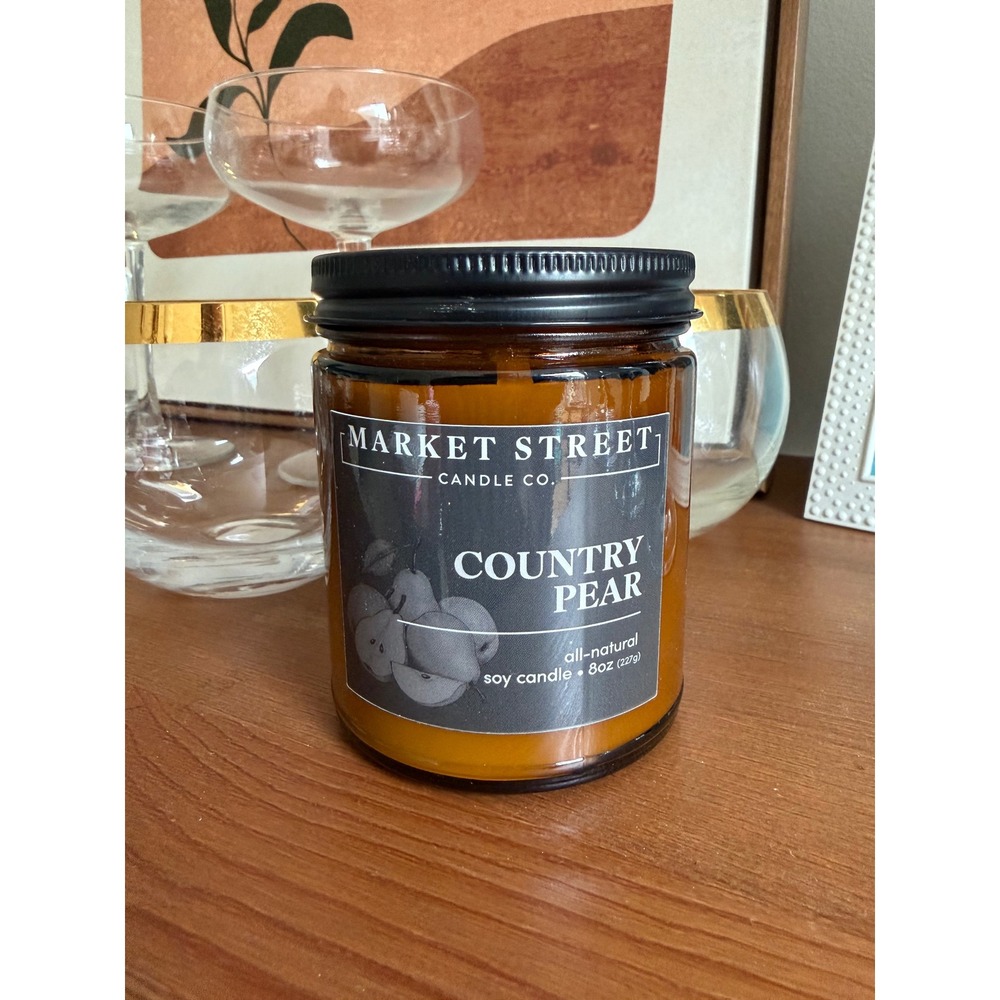 Market Street Candle Co Country Pear 8oz Brown Amber Jar Soy Wax Candle